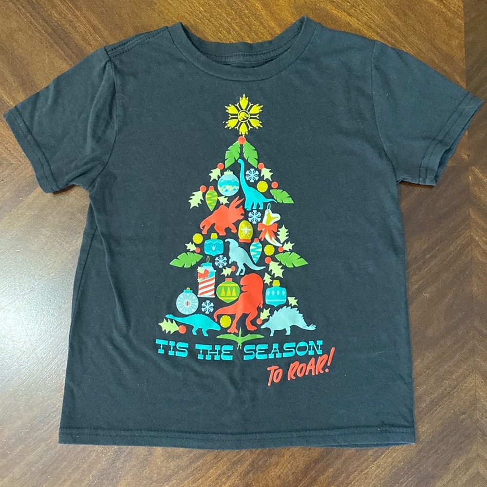 Jurassic World Holiday Black T-shirt Toddler Boys XS 3/4